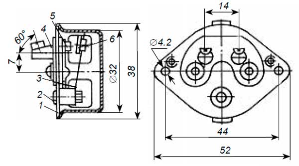 Габаритная схема термовыключателя АД-155М-Б3К