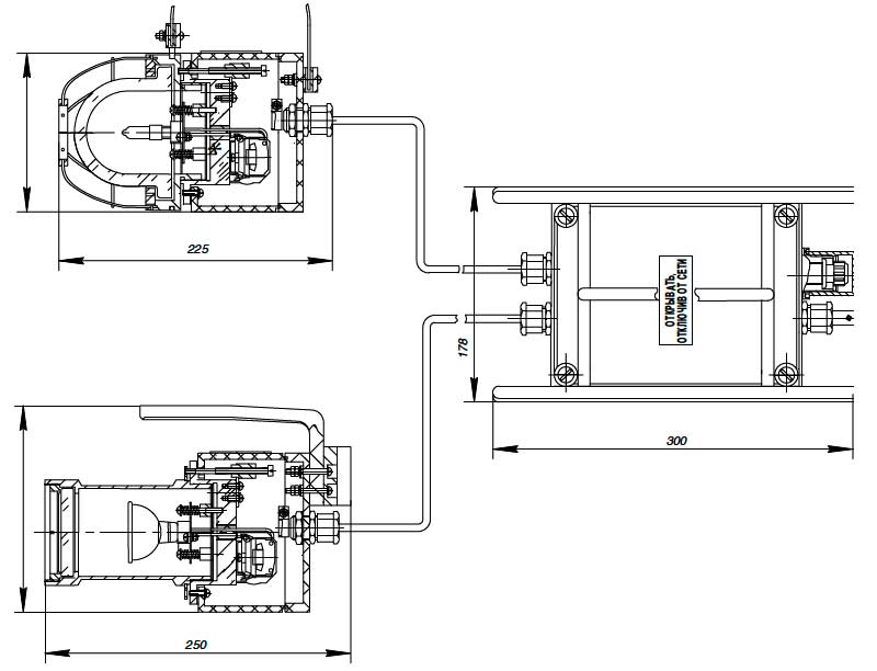 Габаритный чертеж светильника переносного комплектного взрывозащищенного СПКВ-100-1121 У2
