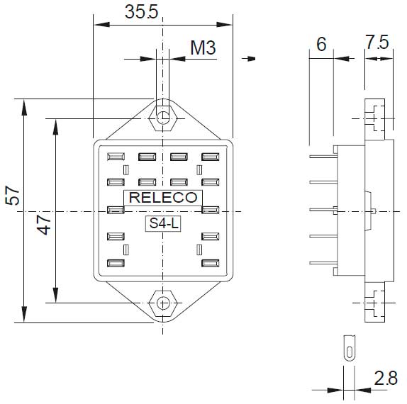 Габаритная схема розетки Releco S4-L для С4 реле