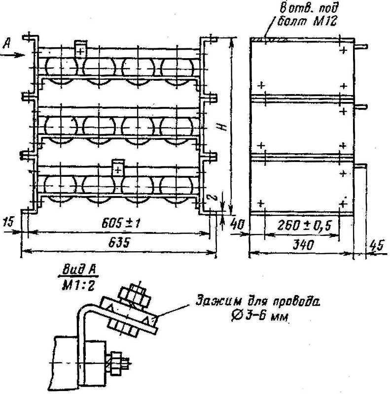 Конструктивная схема блоков резисторов серии НФ, НК