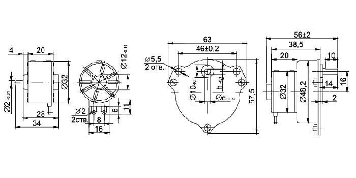 Габаритная схема электродвигателя ДСО-32-0,1-0,375