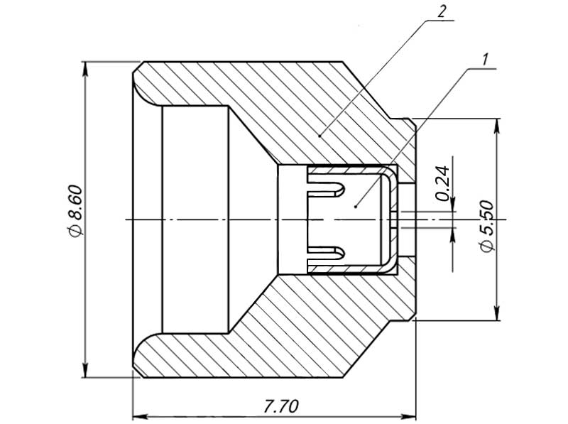 Конструктивная схема инжектора пилотной горелки серии SIT 160,190 (диаметр 0,24мм)