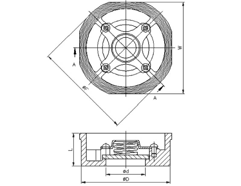 Габаритная схема клапана обратного дискового межфланцевого ZETKAMA 275I